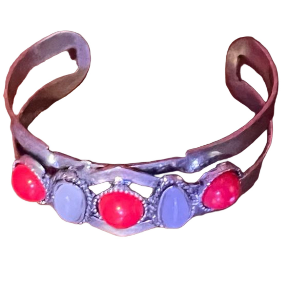 FASHION JEWELRY Red and gray stone cuff bracelet for small wrist